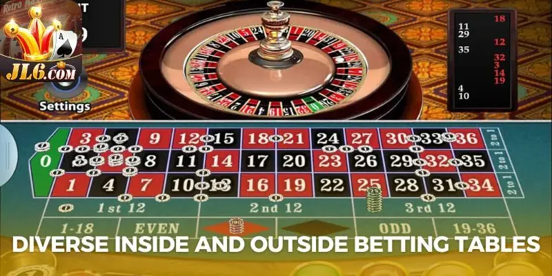 Diverse inside and outside betting tables for players