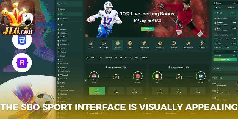 The SBO sport interface is visually appealing